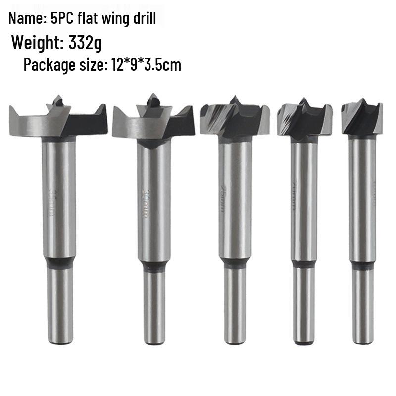 5-Piece Wing Drill Bit Set for Woodworking (Sizes 15-35mm)