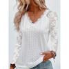 Elegant Long Sleeved Lace Splicing Women Blouse Spring V Neck Loose Slim Fit Hollow Out Top Ladies Solid Color Fashion Office Casual Sweet Clothing