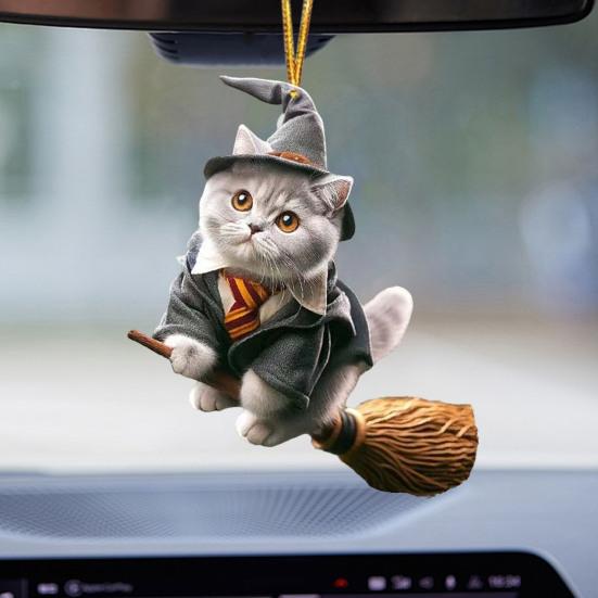 Cat-Shaped Pendant Car Hanging Decoration with Lanyard Easy To Hang Non-Fading Auto Rearview Mirror Hanging Ornament