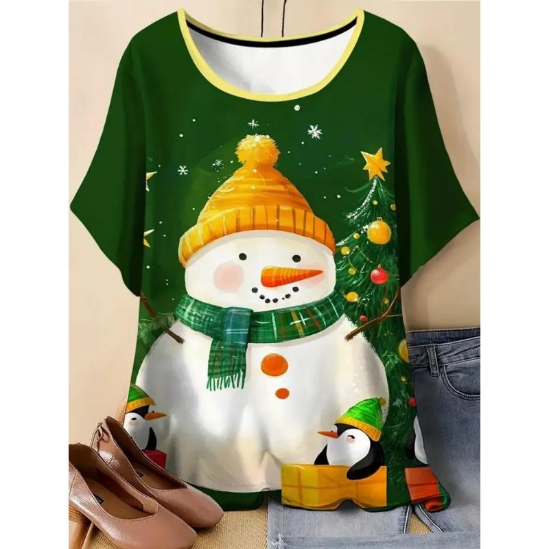Moda para Mujer Cuello Redondo Manga Corta 3D Casual Estampado a Color Camiseta Casual de Manga Corta con Cuello Redondo