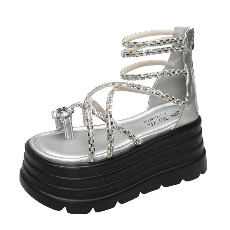 

Women s 2025 new summer super fire retro versatile small thick-soled Korean Roman shoes with skirts and sandals 34 срібний