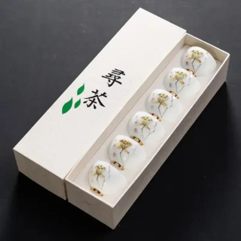 Ceramic Hand-painted Tea Cups Home Master Cups White Porcelain Tea Sets Kung Fu Small Tea Cups 6 Sets