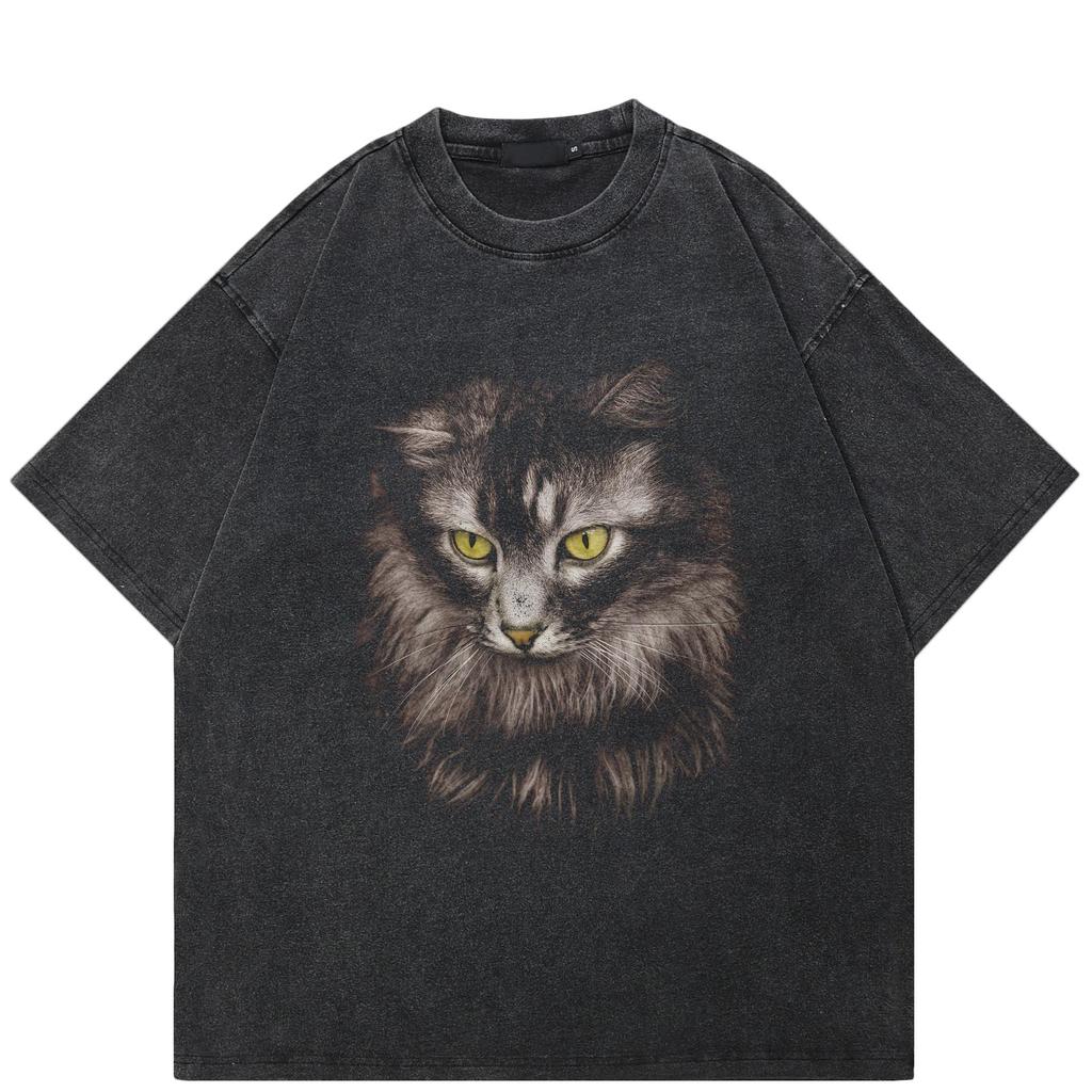 Streetwear Cat Graphic T-Shirt Cotton Tshirt Unisex Tops Tees Short Sleeves T Shirt