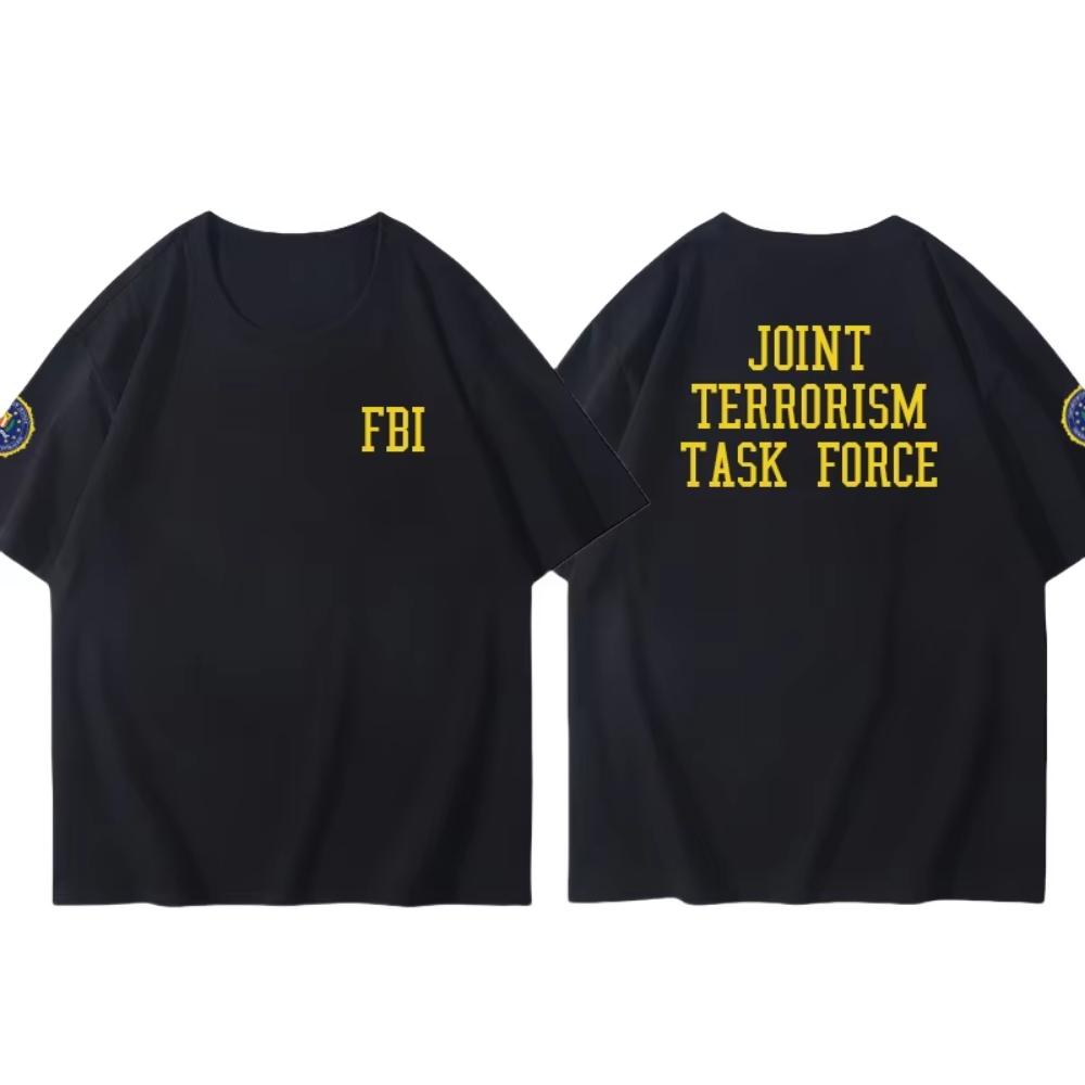 Pánské oblečení Horký prodej Zábavný design Vzor FBI Tištěné Bavlněné Tričko Street Casual Krátký Rukáv Kulatý Výstřih Tričko Top