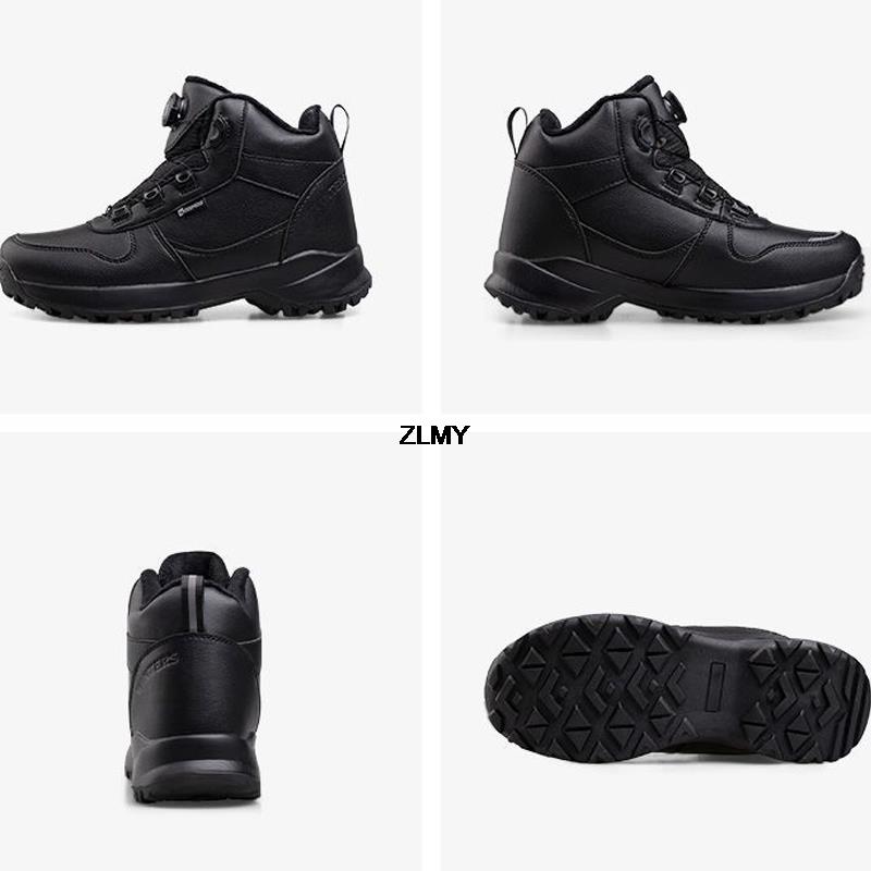 Waterproof Winter Snow Boots Men Ankle Booties Leather Cotton Shoes Keep Warm Rotary Button Snowboots Plush Winter Shoes Father