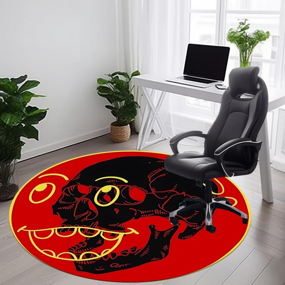 1pc Skull, Red Circle Carpet, Round Non Slip Durable Large Size Office Carpet, Suitable for Office