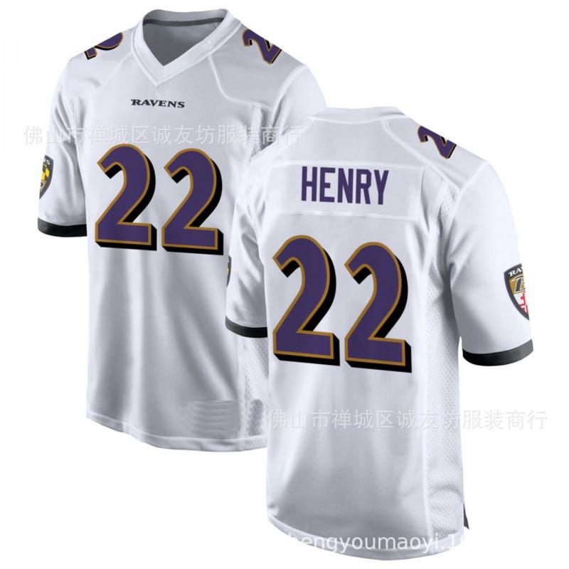 Maglia NFL Baltimore Ravens 22 Derrick Henry Football Uomo Maglietta Sportiva Viola Bianco Nero S-XXXL