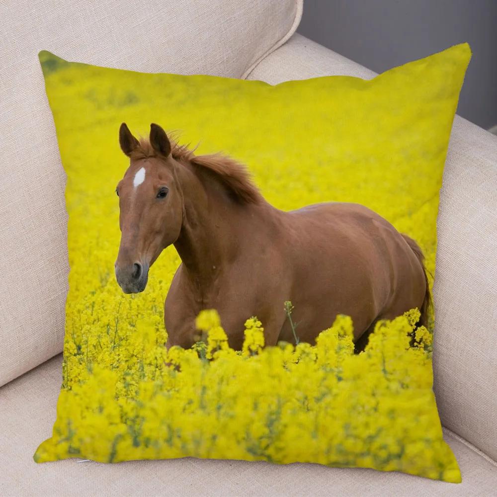 Wild Horse Cushion Cover Decor Animal Print Pillowcase  for Sofa Home Car Children Room Super Soft Plush Pillow Case 45x45cm