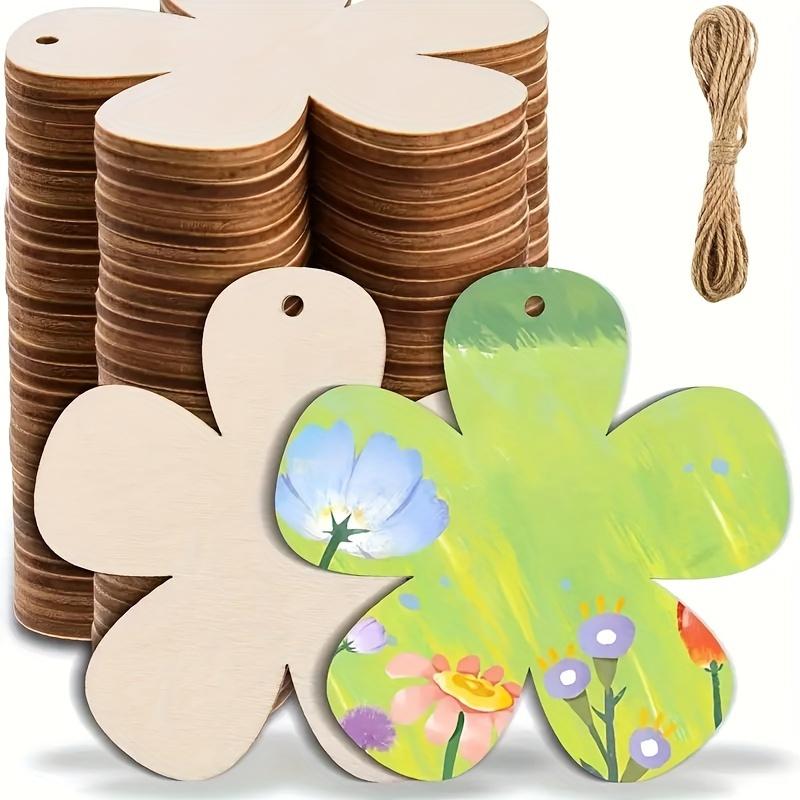 20pcs DIY Wooden Flower Hanging Ornaments - Blank Craft Disks for Holiday Trees, Valentine'S Day, Weddings & Birthdays