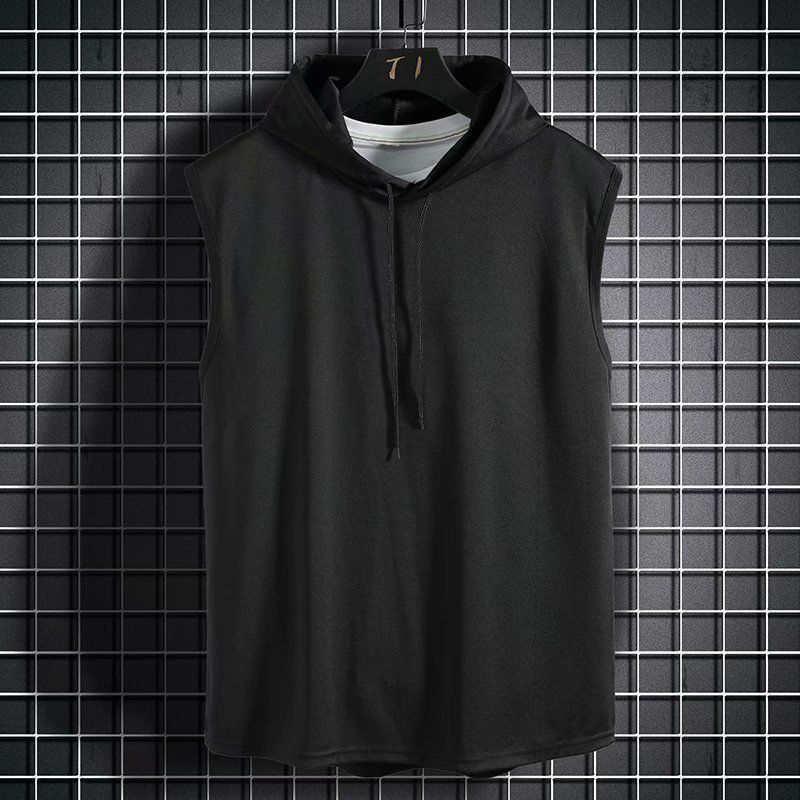 Men's Hooded Sleeveless Casual Tank with Lace-Up Design
