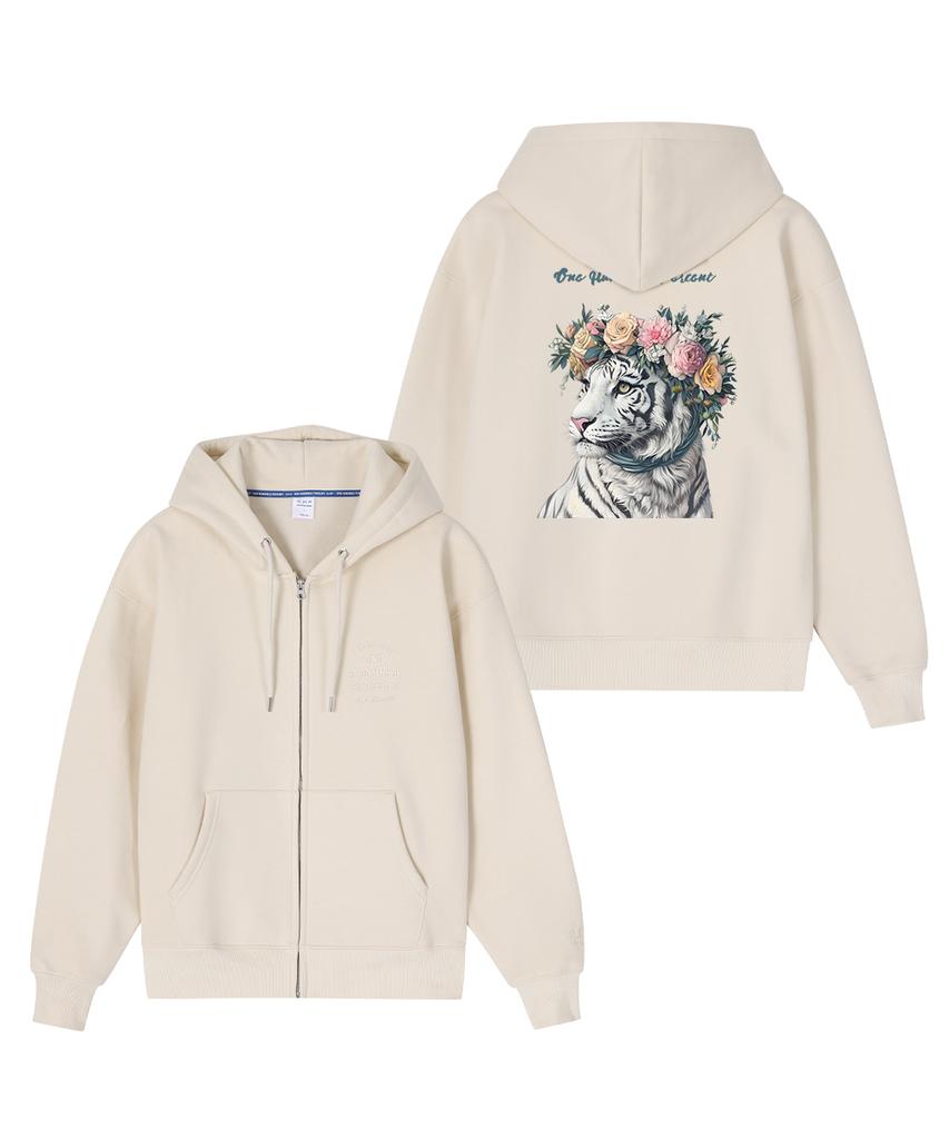 Ohpxharmonia B Flower Crown Fleece Zip-Up Hoodie