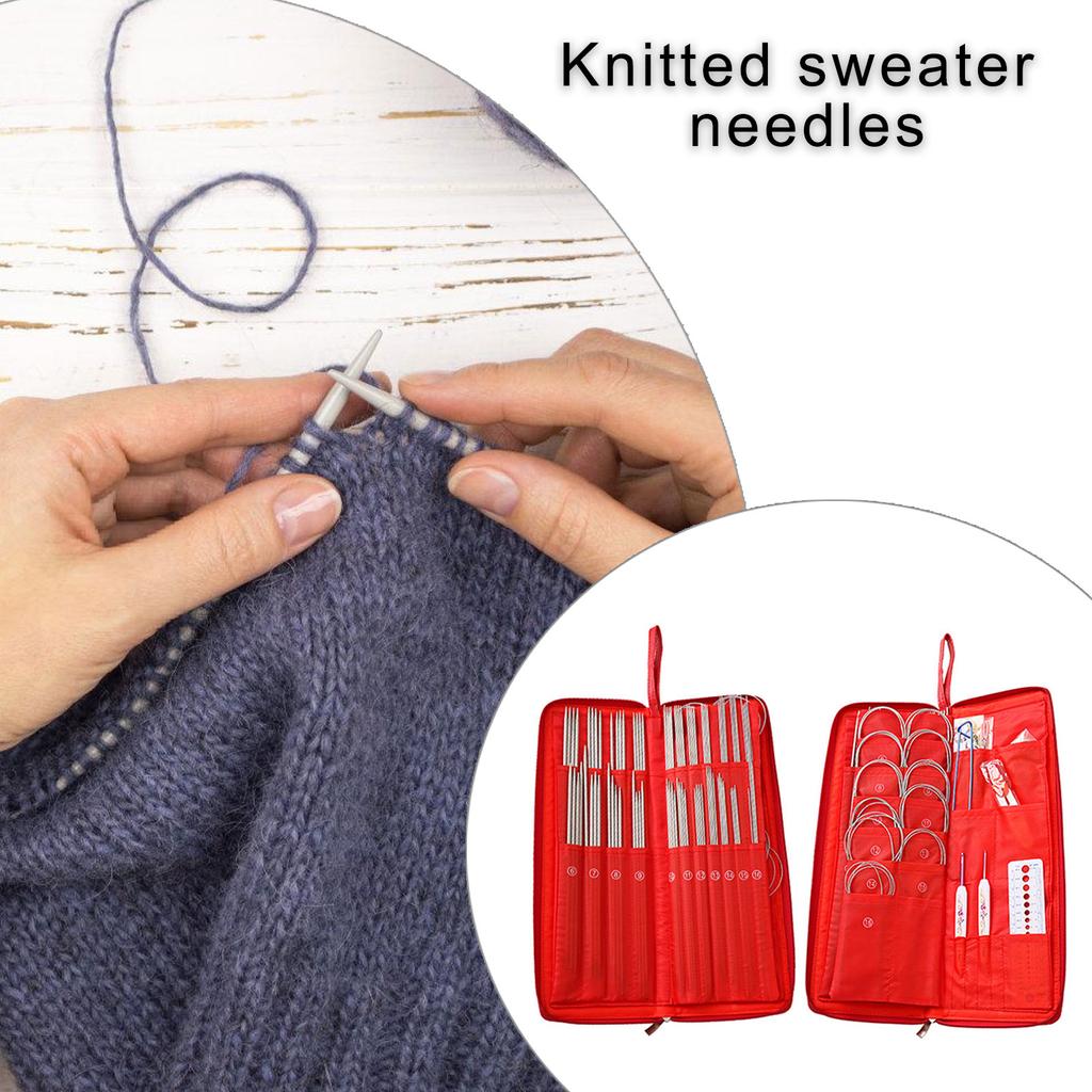 Set de ace de tricotat drepte din oțel inoxidabil 88 buc cu ac circular de tricotat Accesorii de tricotat cu croșetat