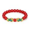 Vietnamese Sand Gold Pixiu Bracelet with Imitation Hetian Jade & Green Agate Beads, Women's Discoloring Stone, TikTok Style.