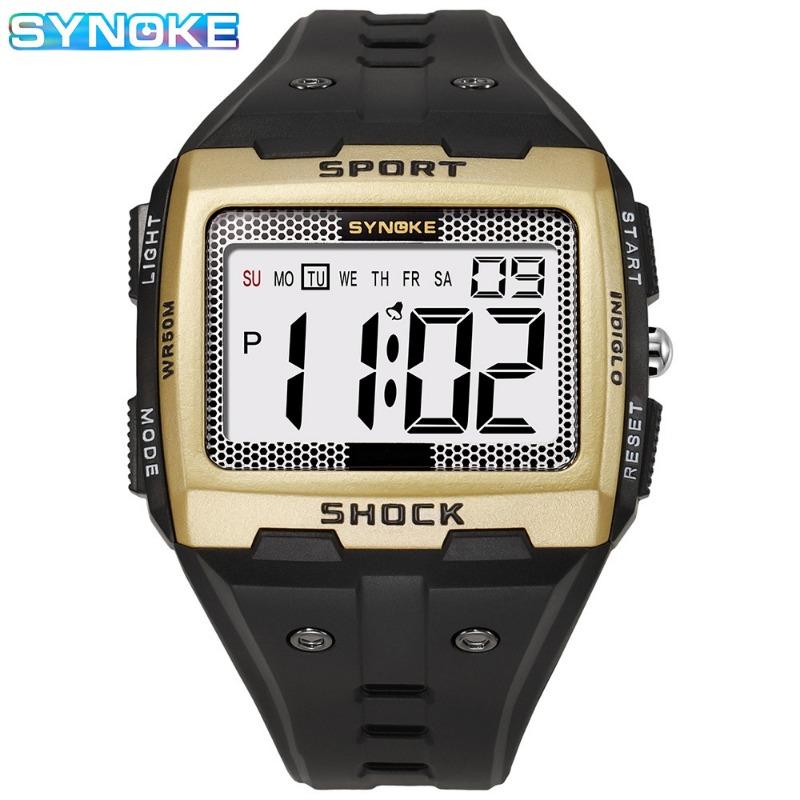 Top Brand New Large Screen Square Outdoor Running Camping Student Watch Men's Sports Electronic Watch Waterproof Luminous Wristwatch
