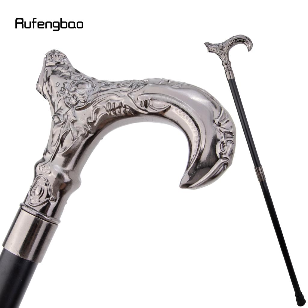 Silberner Totenkopf Blumenkopf Gehstock Mode Dekorativer Spazierstock Gentleman Elegant Cosplay Stock Knauf Krummstab 93cm