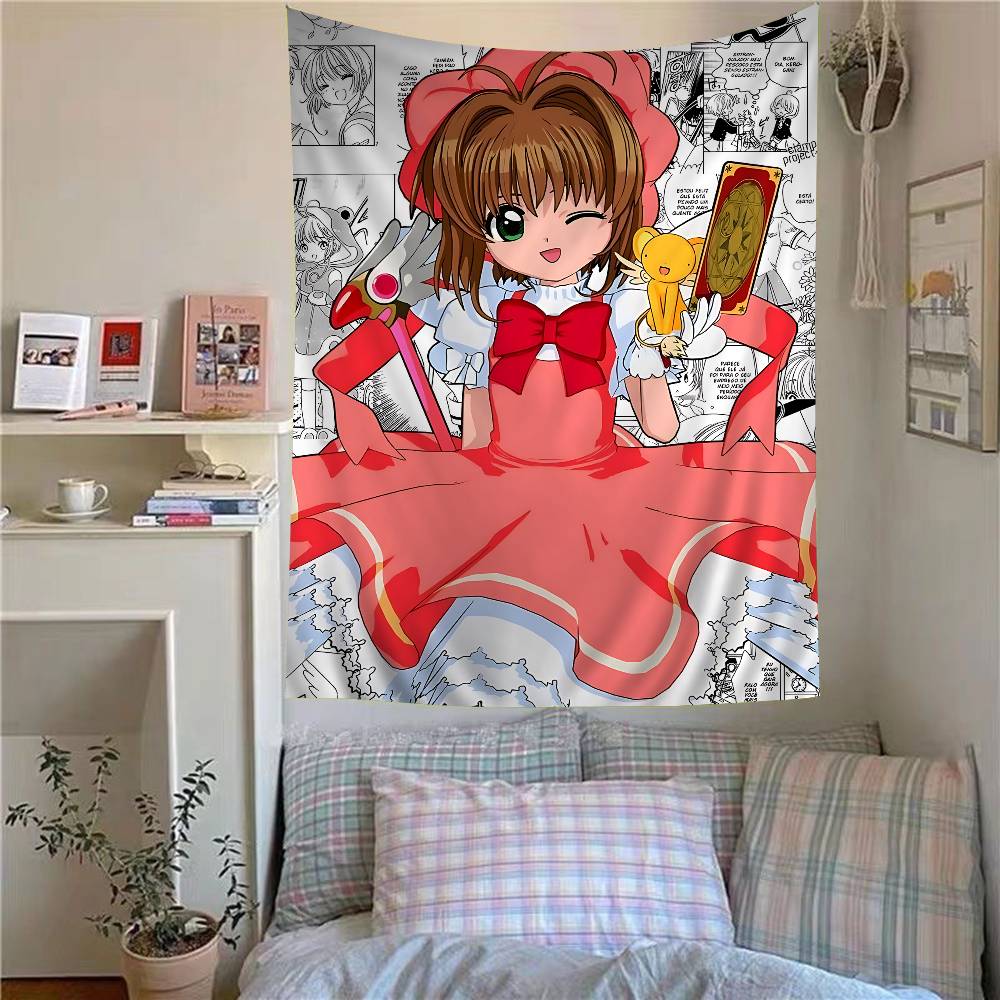 Anime Cardcaptor Sakura Anime Tapestry Hippie Flower Wall Carpets Dorm Decor Wall Hanging Home Decor