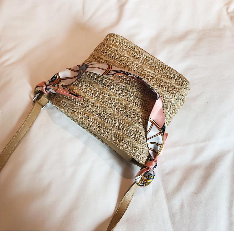 SCIONE Straw Small Bag Female New Summer Forest Woven Silk Scarf Fairy Bucket Bag Girl Messenger Beach Bag