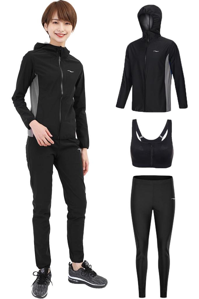 Smarty Pro Sauna Set with Heavy for Running and Loved by World Athletes Women's Suit, 3-Piece Video, Washable, Sweating, Walking, (Large, Gray)
