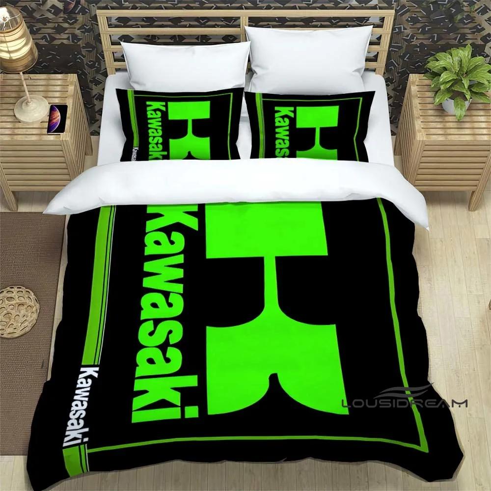 3D Retro Druck K-Kawasaki Motorrad Logo Bettwäscheset Elegantes Bettwäscheset Bettbezug Bettquiltbezug Luxus Geburtstagsgeschenk