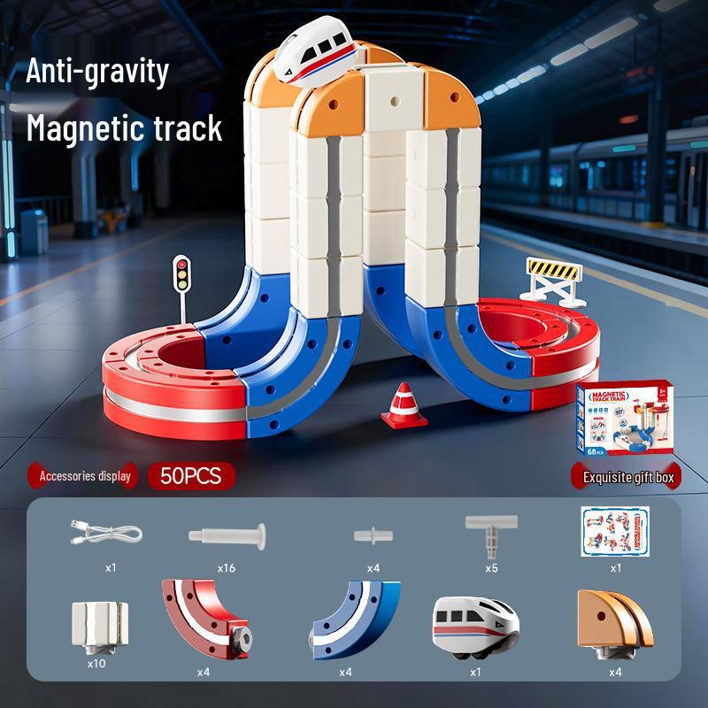 Children s Magnetic Building Blocks Track Car & Cube DIY Electric Train Toy