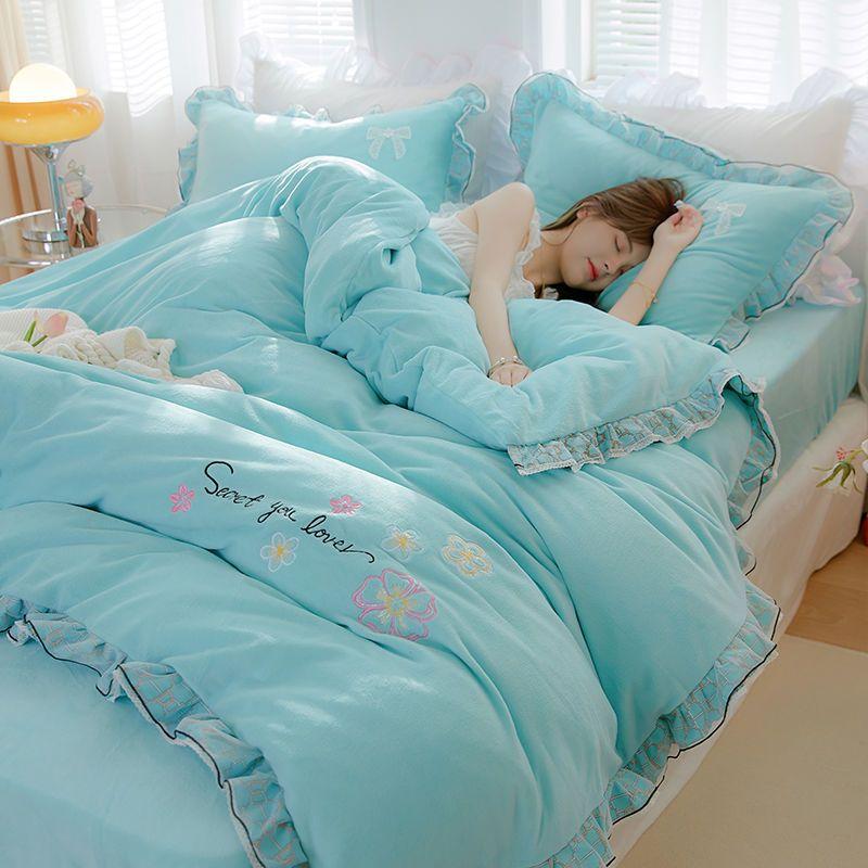 Winter Thickened Warm Four-Piece Set, Bedding Quilt Cover, Bed Sheet Pillowcase, Double-Sided Velvet Four-Piece Set  Bed Set