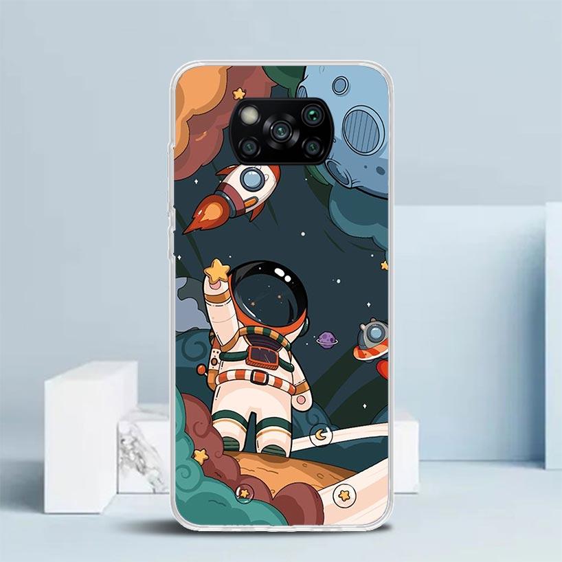 Cartoon Planet Astronaut Star Rocket Phone Case For Xiaomi Poco F7 Ultra X5 X6 X7 Pro M7 Redmi 15C 15 13C 13 12C 12 10C 10 10A 9