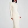 Soft, Gentle High-Neck Knitted Fishtail Sweater Dress with Long Sleeves