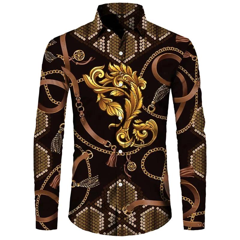 Baroque Pattern Long Sleeve Shirt, Stylish Fashion Shirt