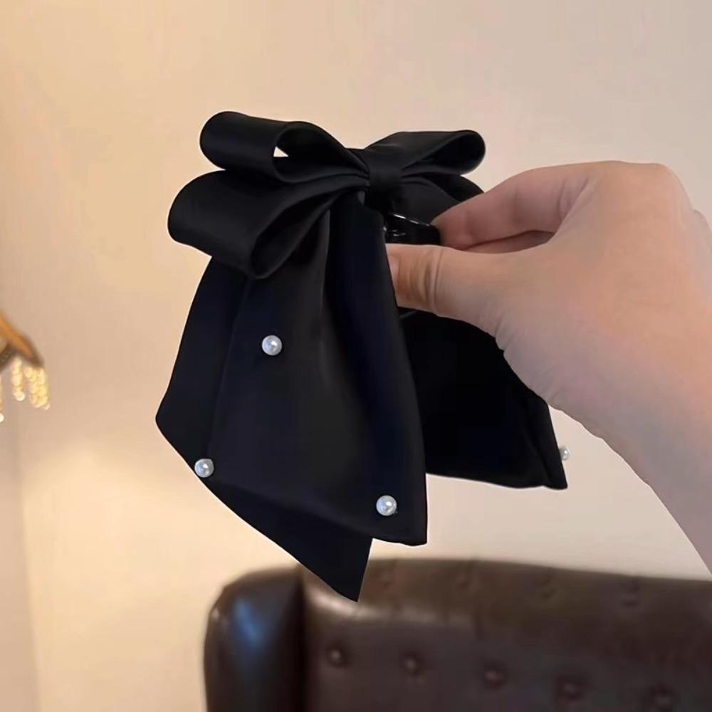 Perlen Satinschleife Haarnadeln Einfarbige Pferdeschwanz-Haarnadeln Elegante Perlen-Haarspangen Damen
