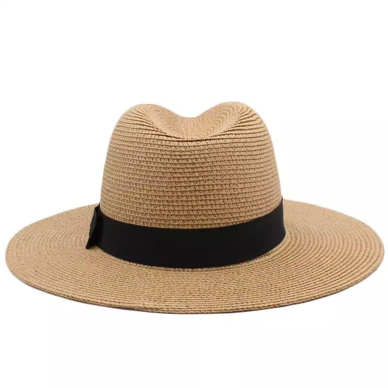 Summer sunscreen straw hat men's sunshade Panama top hat soft straw woven wide brim sun hat travel beach hat women