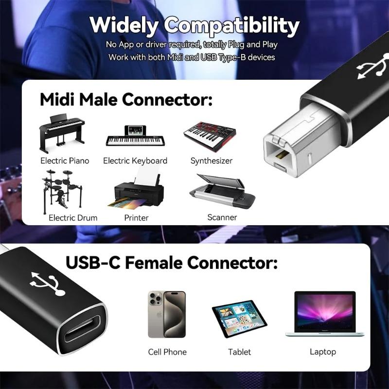 Adaptér samice Type-C na samce USB-B USB 2.0 Adaptér pro tiskárnu pro tiskárnu Klaviatura Faxový přístroj Skenner MIDI rozhraní