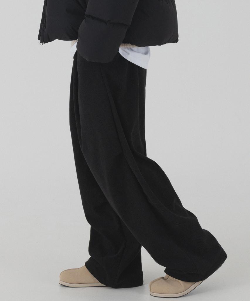 PIANER Corduroy Bonded Wide Parachute Pants (Black)