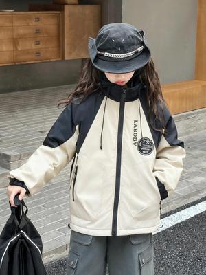 Girls' 2025 3-Piece Set: Windproof Waterproof Jacket for Spring and Autumn