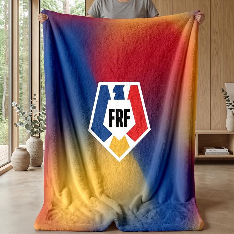 Romania Football Printed Flannel Blanket Skin Friendly Warm Decorative Throw for Indoor Couch Bed Daily Use
