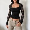 New Pure and Seductive Style Lace Square-neck Long-sleeved Short-sleeved Top for Women