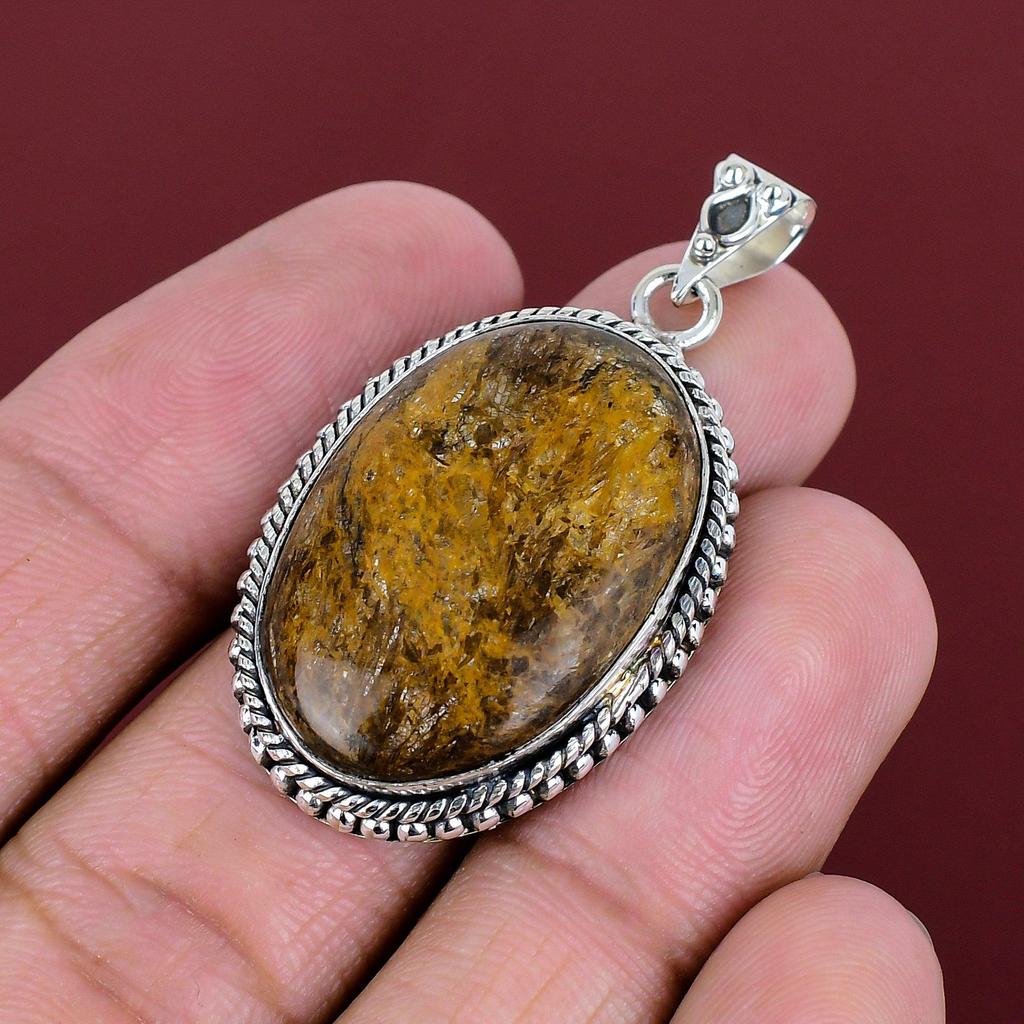 Bronzite pendant gemstone pendant antique jewelry 925 sterling silver pendant bronzite handmade jewelry healing stone pendant gifts for wife