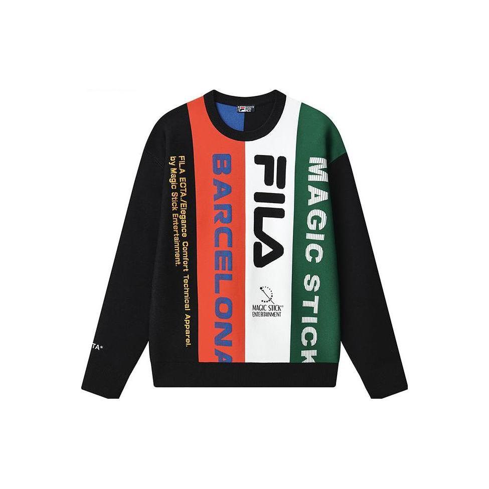 Fila Color Block Letter Print Pullover Long Sleeve Sweatshirt Men Sweatshirt Black F11M319401F-BK