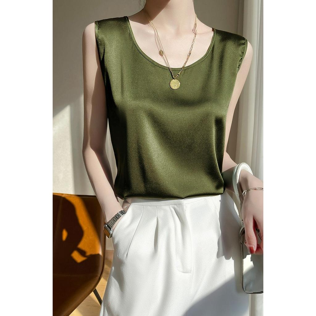 Summer Round Neck Simulation Silk Camisole Women's Small Suit with Loose Inside and Sleeveless Top Thin Bottoming Shirt