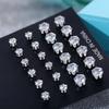 Womens 24pcs Cubic Exquisite Big Zircon Crystal Stud Earrings Sterling Silver
