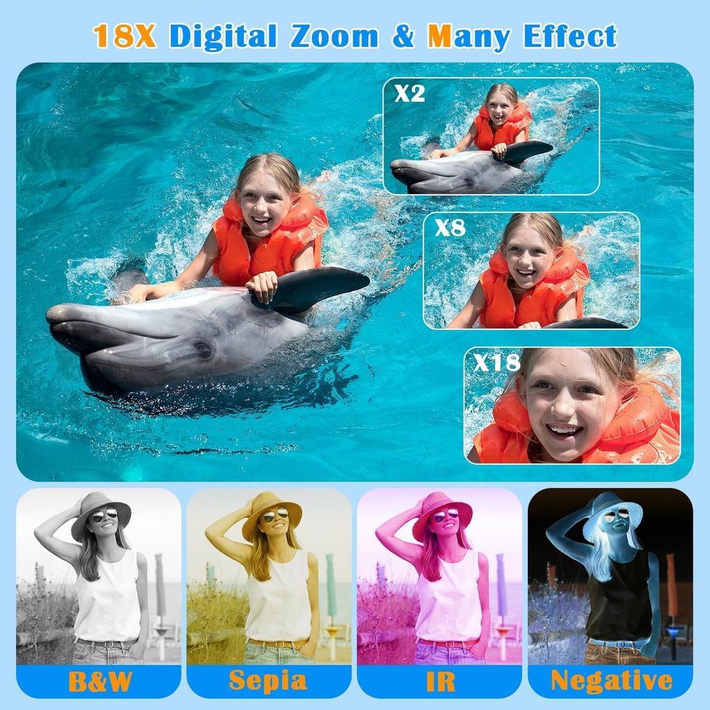 Underwater Camera, UHD 4K 48MP Waterproof Camera with 18X Zoom Selfie Screens,16FT Compact Waterproof Digital Camera with 32GB Card,Fill Light