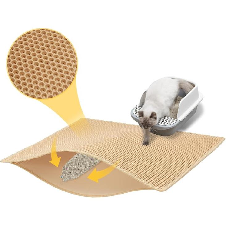 Коврик для кошачьего туалета, Коврик для лотка, Большой двухслойный водонепроницаемый коврик-ловушка, Нескользящий дизайн, Коврик для кошачьего наполнителя, Товары для кошек, Легко чистить, 24x15 Inch