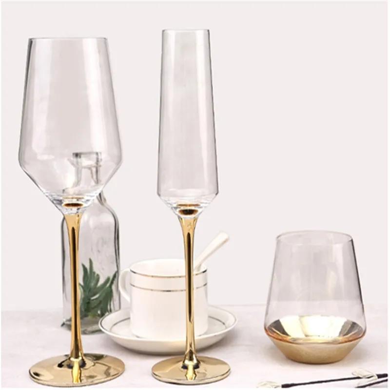 Creative Gold Electroplating Wine Glasses Cup Luxury Lead-free Crystal Goblet Champagne Glass Cocktail Glasses Wedding Drinkware
