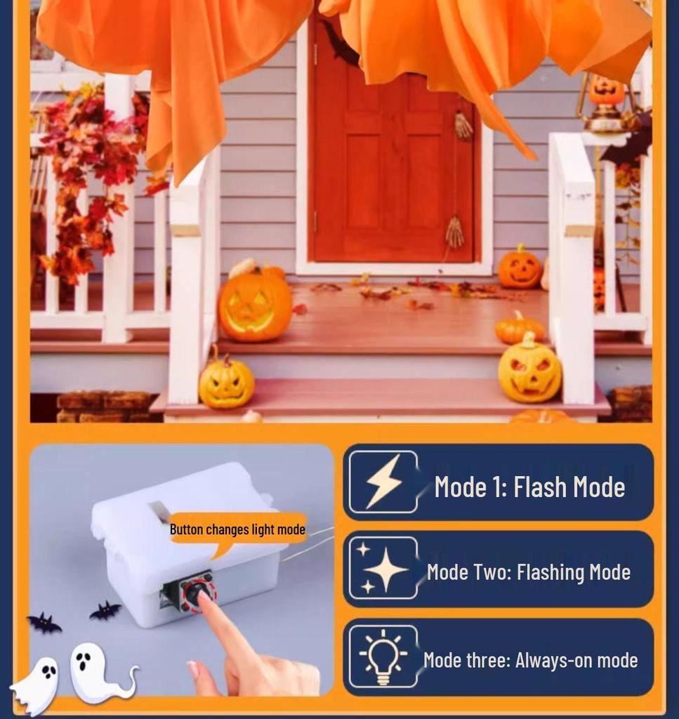 Glowing LED Ghost Pendant: Halloween Hanging Decoration with Colored Lights and Spooky Vibe.