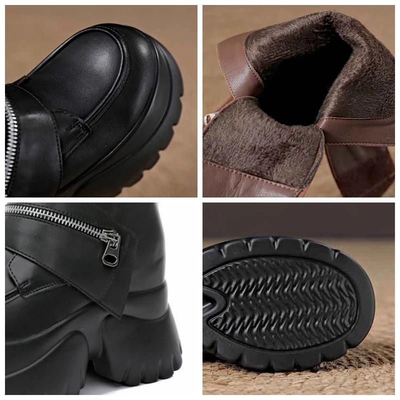 Fashion 10cm New Microfiber Genuine Leather Platform Motorcycle Ankle Knee High Booties Shoes Sneakers Chunky Platform Women Women