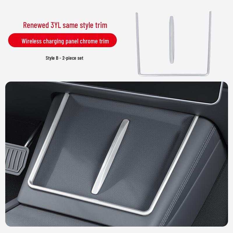 Tesla Model 3/Y Wireless Charger Decorative Strip Frame: Chrome Interior Anti-Scratch Modification