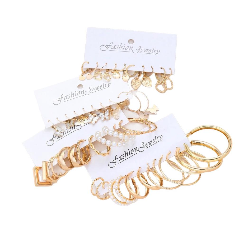 Hot-selling Metal Twist Love Butterfly Earrings Set Simple Ring Big Earrings Earrings Ear Jewelry Women