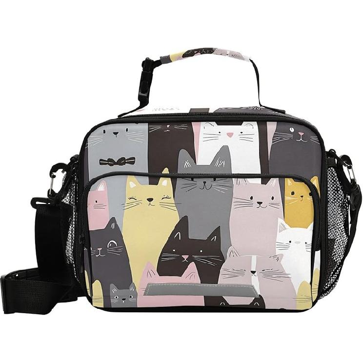 Dinosaur Animal Print Yellow Lunch Box Boys, Lunch Bag for Kids School Insulated Tote Bag Cooler Tote with Adjustable Shoulder Strap for Girls