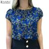 ZANZEA Women Casual Short Sleeve O-neck Summer Floral Print Blouse