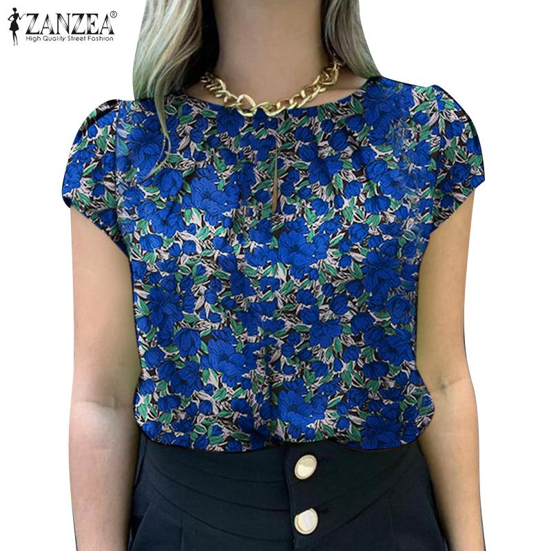 ZANZEA Women Casual Short Sleeve O-neck Summer Floral Print Blouse