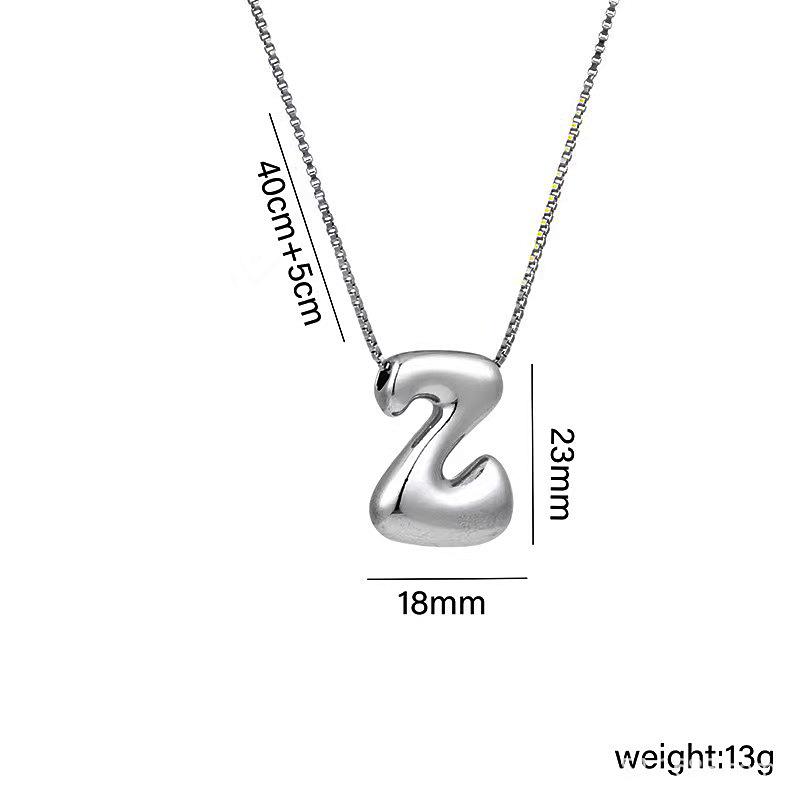 Charming Chubby Brass Polished 26-Letter Silver Pendant Necklace for Women